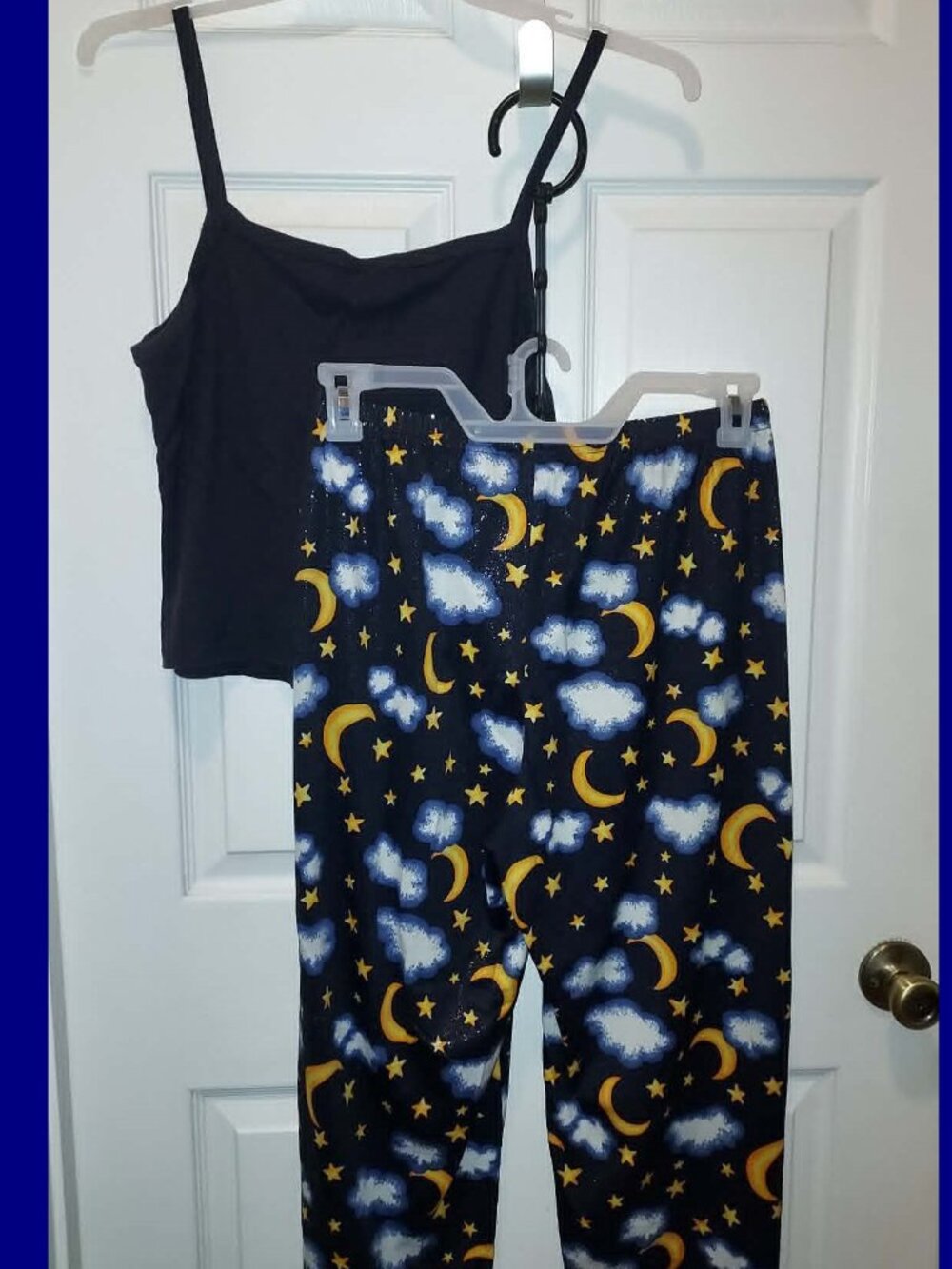 MOON STARS CLOUDS PAJAMAS Soft Wear Junior Sparkle Silky Pants Tank Top Vintage - Picture 3 of 5